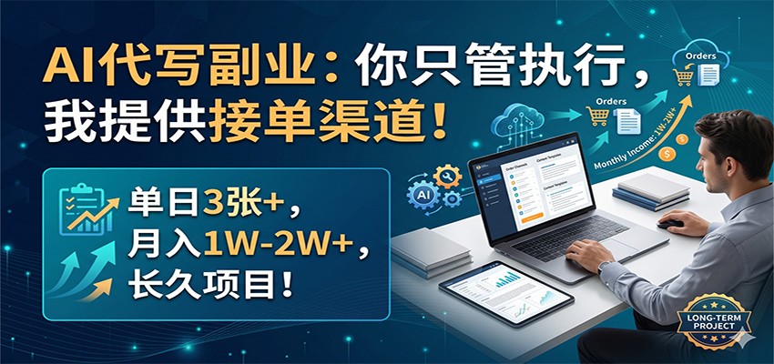 AI代写副业：你只管执行，我提供接单渠道！单日3张+，月入1W-2W+，长久项目 - 来及网络