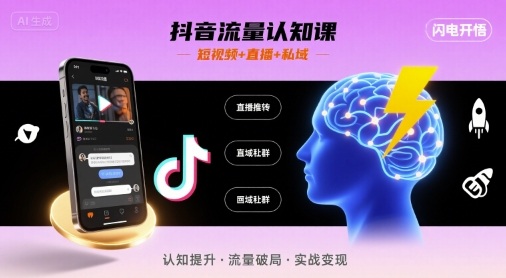 抖音流量认知课，短视频+直播+私域，认知提升，闪电开悟 - 来及网络