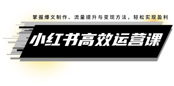 （12369期）小红书高效运营课：掌握爆文制作、流量提升与变现方法，轻松实现盈利 - 来及网络