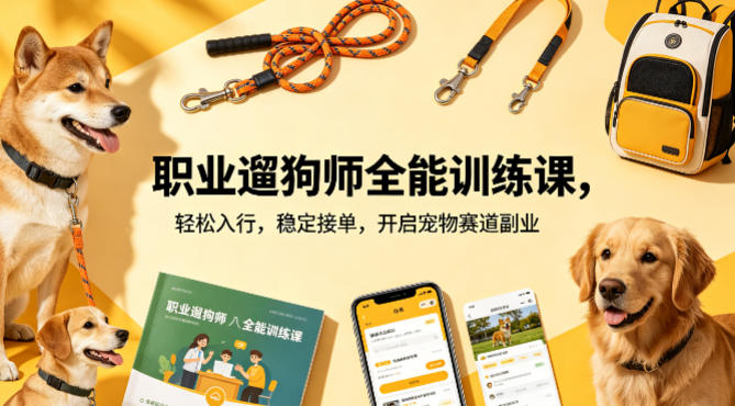 职业遛狗师全能训练课，轻松入行，稳定接单，开启宠物赛道副业 - 来及网络