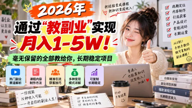 2026年通过“教副业”实现月入1-5W！毫无保留的全部教给你，长期稳定项目【揭秘】 - 来及网络
