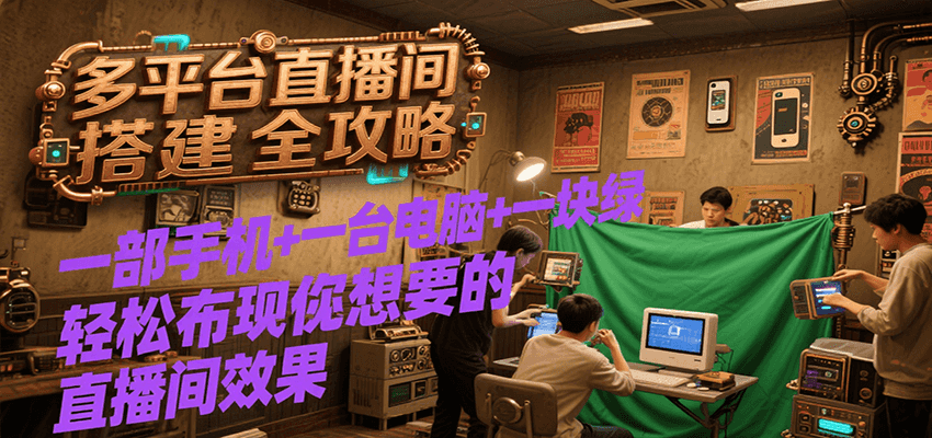 多平台直播间搭建全攻略，一部手机+一台电脑+一块绿布轻松实现你想要的直播间效果 - 来及网络