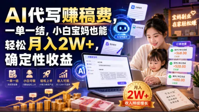 AI代写賺稿费，一单一结，小白宝妈也能轻松月入2W+，确定性收益【揭秘】 - 来及网络