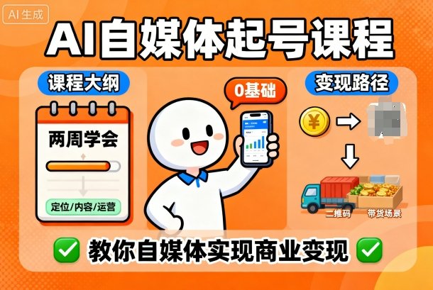 AI自媒体起号课程，0基础小白两周学会，教你自媒体实现商业变现 - 来及网络