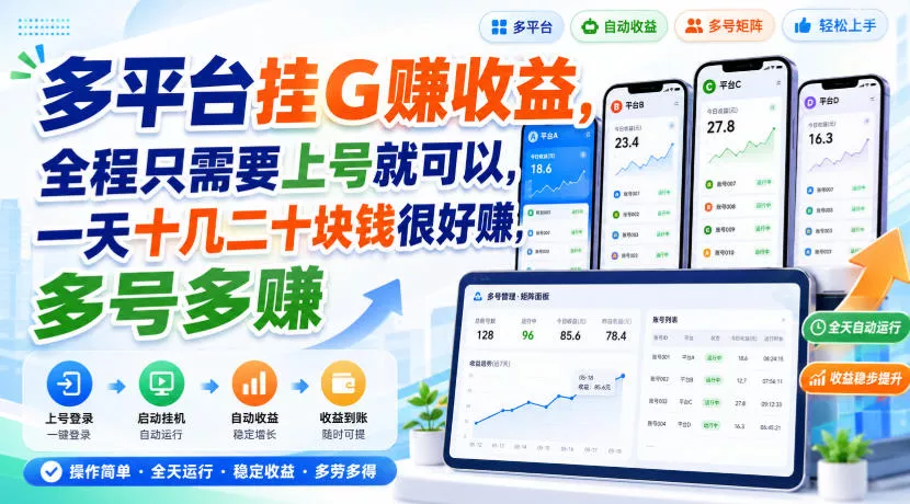多平台挂G賺收益，全程只需要上号就可以，一天十几二十块钱很好賺，多号多賺【揭秘】 - 来及网络