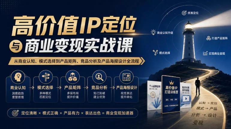 【无水印】高价值IP定位与商业变现实战课，从商业认知、模式选择到产品矩阵、竞品分析及产品海报设计全流程 - 来及网络