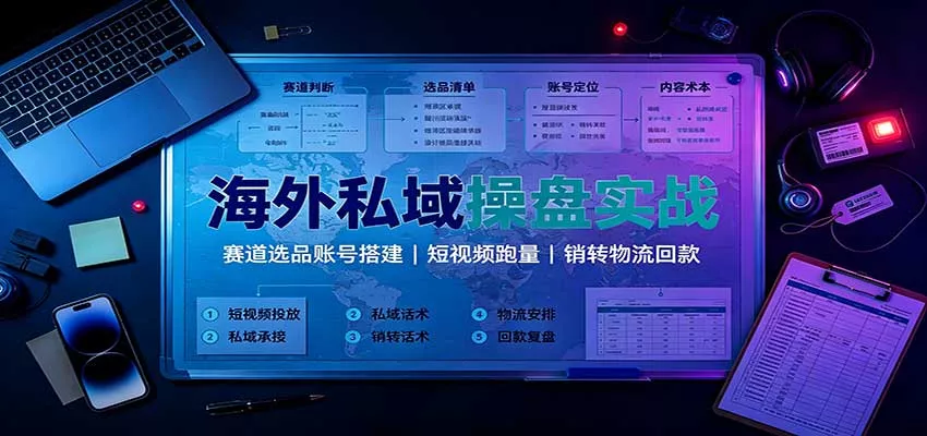 海外私域操盘实战：赛道选品账号搭建，短视频跑量，销转物流回款 - 来及网络