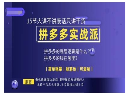 朋哥电商(拼多多实战派)，15节大课不讲废话只讲干货，简单粗暴 能落地 可复制 - 来及网络