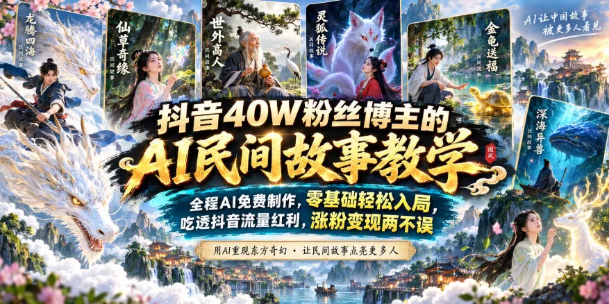 抖音40W粉丝博主的AI民间故事教学，全程AI免费制作，零基础轻松入局，吃透抖音流量红利，涨粉变现两不误 - 来及网络