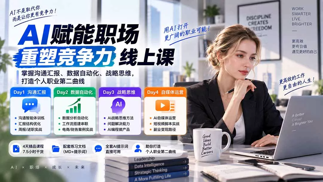 AI职场提效与第二曲线实战课-无水印：学习沟通汇报、数据工作流和战略思维，掌握AI编程做产品及自媒体运营方法 - 来及网络