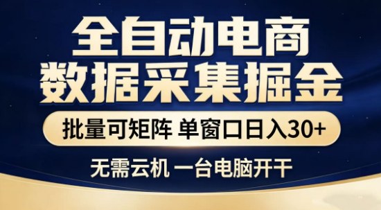 独家电商数据全自动采集项目，批量可矩阵，单窗口轻松日入3张+【揭秘】 - 来及网络