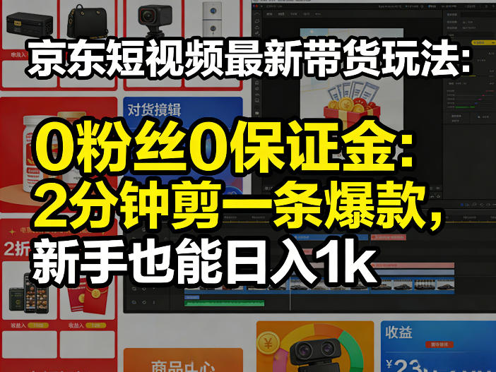 京东短视频最新带货玩法，0粉丝0保证金，2分钟剪一条爆款，新手也能日入1k+【揭秘】 - 来及网络