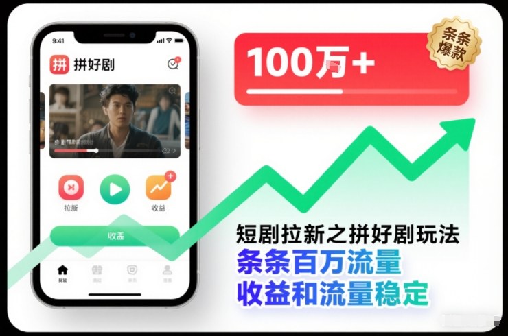 短剧拉新之拼好剧玩法，条条百万流量，收益和流量稳定 - 来及网络