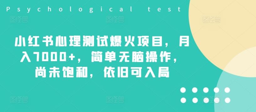 小红书心理测试爆火项目，月入7000+，简单无脑操作，尚未饱和，依旧可入局 - 来及网络