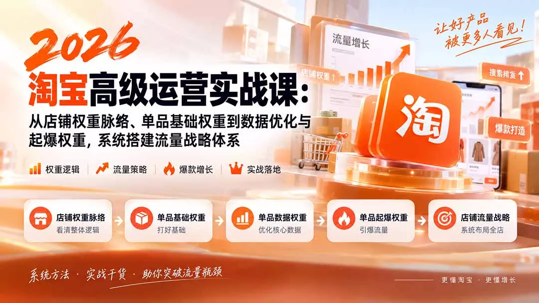 2026淘宝高级运营实战课：从店铺权重脉络、单品基础权重到数据优化与起爆权重，系统搭建流量战略体系 - 来及网络