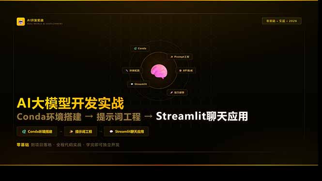AI大模型开发实战：Conda环境搭建→提示词工程→Streamlit聊天应用，零基础到项目落地 - 来及网络