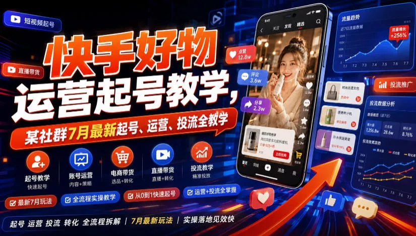 快手好物运营起号教学，某社群7月最新起号、运营、投流全教学 - 来及网络