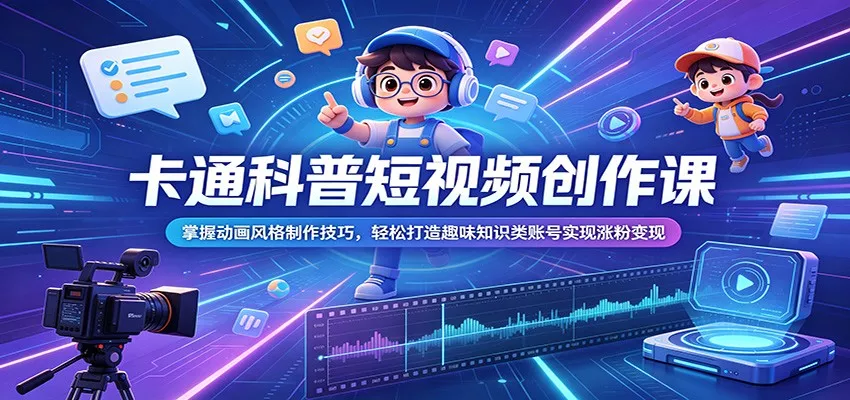 卡通科普短视频创作课：掌握动画风格制作技巧，轻松打造趣味知识类账号实现涨粉变现 - 来及网络