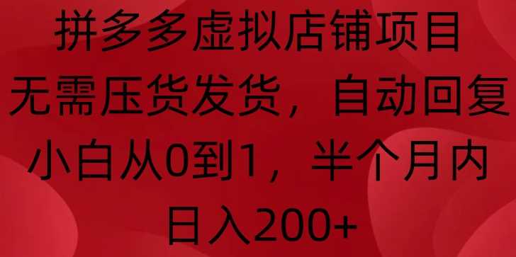 拼多多虚拟店铺项目，无需压货发货，自动回复，小白从0到1，半个月内日入200+【揭秘】 - 来及网络