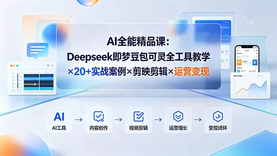 AI全能精品课：Deepseek即梦豆包可灵全工具教学×20+实战案例×剪映剪辑×运营变现 - 来及网络