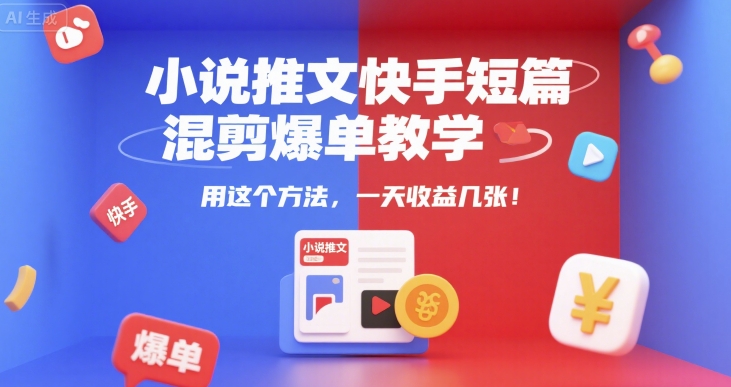 小说推文快手短篇混剪爆单教学，用这个方法，一天收益几张 - 来及网络