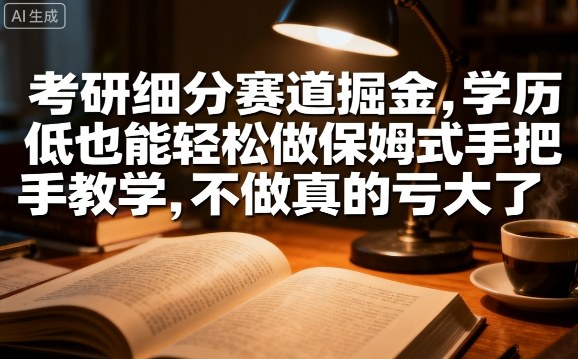 考研细分赛道掘金，日入1k+，学历低也能轻松做保姆式手把手教学，不做真的亏大了【揭秘】 - 来及网络