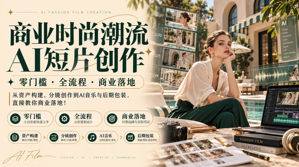 商业时尚潮流AI短片创作｜零门槛・全流程・商业落地，从资产构建、分镜创作到AI音乐与后期包装，直接教你商业落地！ - 来及网络