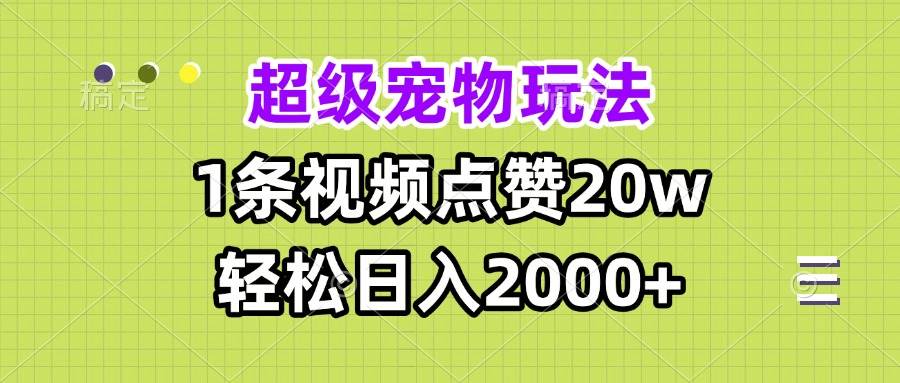 （13578期）超级宠物视频玩法，1条视频点赞20w，轻松日入2000+ - 来及网络