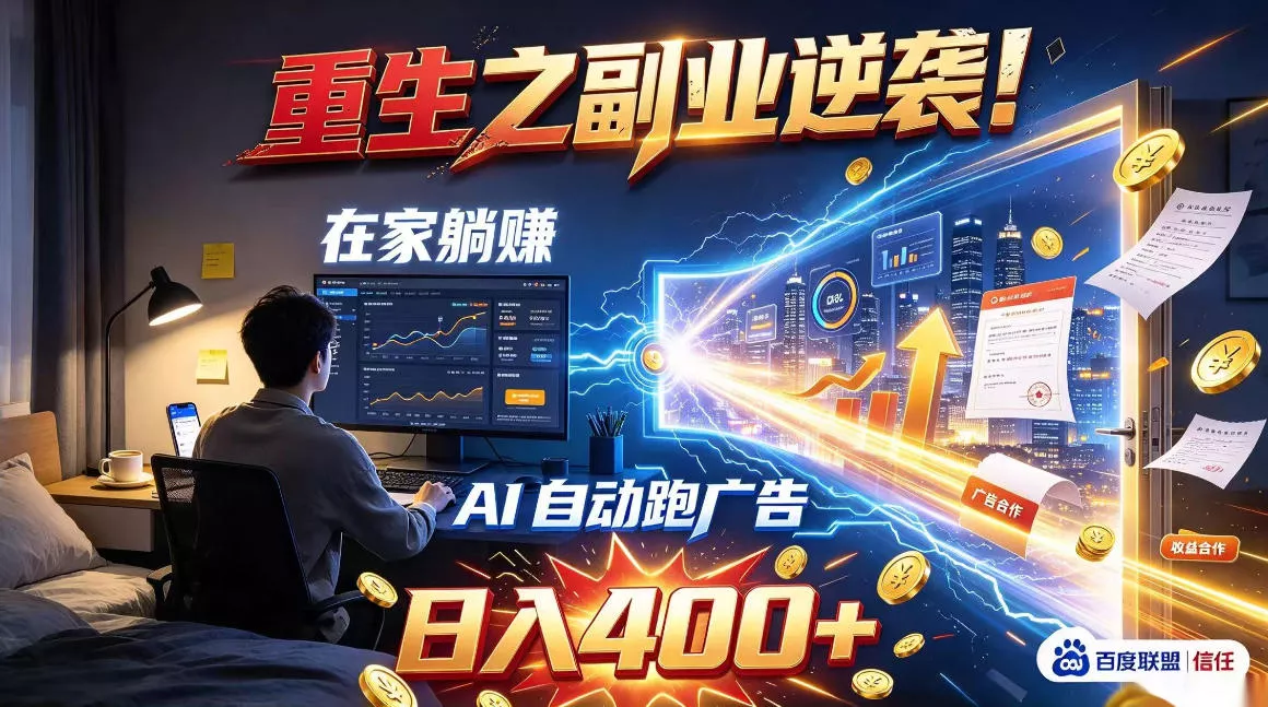 重生之副业逆袭！在家躺赚AI自动跑广告日入400+，无需人工操作【揭秘】 - 来及网络