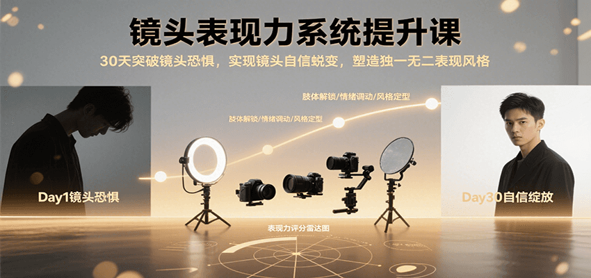 镜头表现力系统提升课，30天突破镜头恐惧实现自信蜕变，塑造独一无二表现风格 - 来及网络