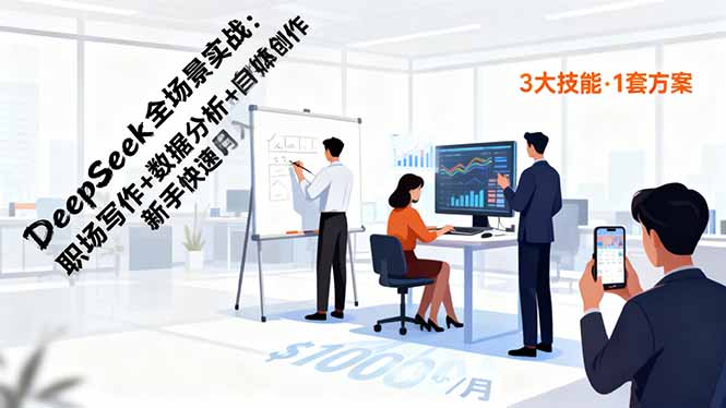 DeepSeek全场景实战：职场写作+数据分析+自媒体创作，新手快速月入过万 - 来及网络
