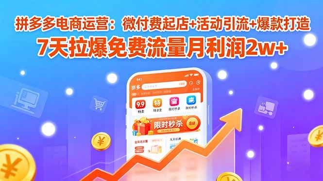 （15960期）拼多多电商运营：微付费起店+活动引流+爆款打造 7天拉爆免费流量月利润2w+ - 来及网络