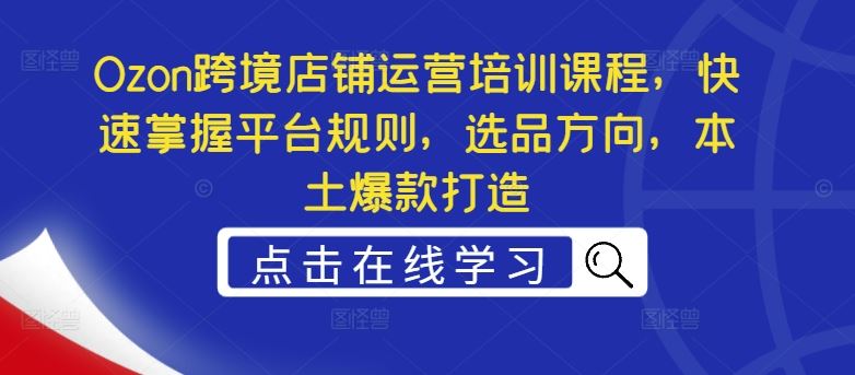 Ozon跨境店铺运营培训课程，快速掌握平台规则，选品方向，本土爆款打造 - 来及网络