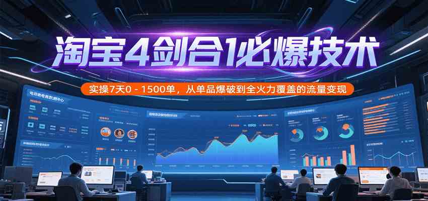 淘宝4剑合1必爆技术，实操7天0-1500单，从单品爆破到全火力覆盖的流量变现 - 来及网络