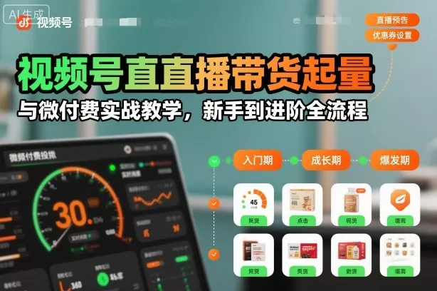 视频号直播带货起量与微付费实战教学，新手到进阶全流程(更新26年10月) - 来及网络