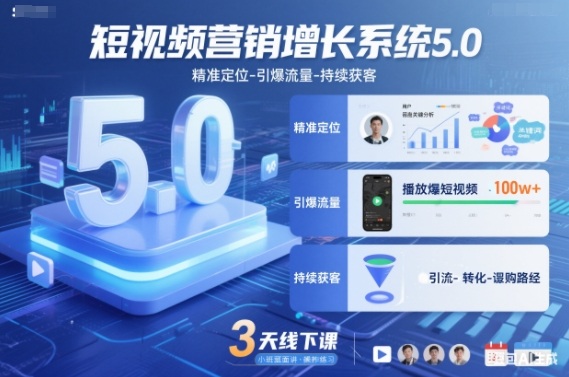 短视频营销增长系统5.0，精准定位-引爆流量-持续获客，3天线下课(音频+图片) - 来及网络