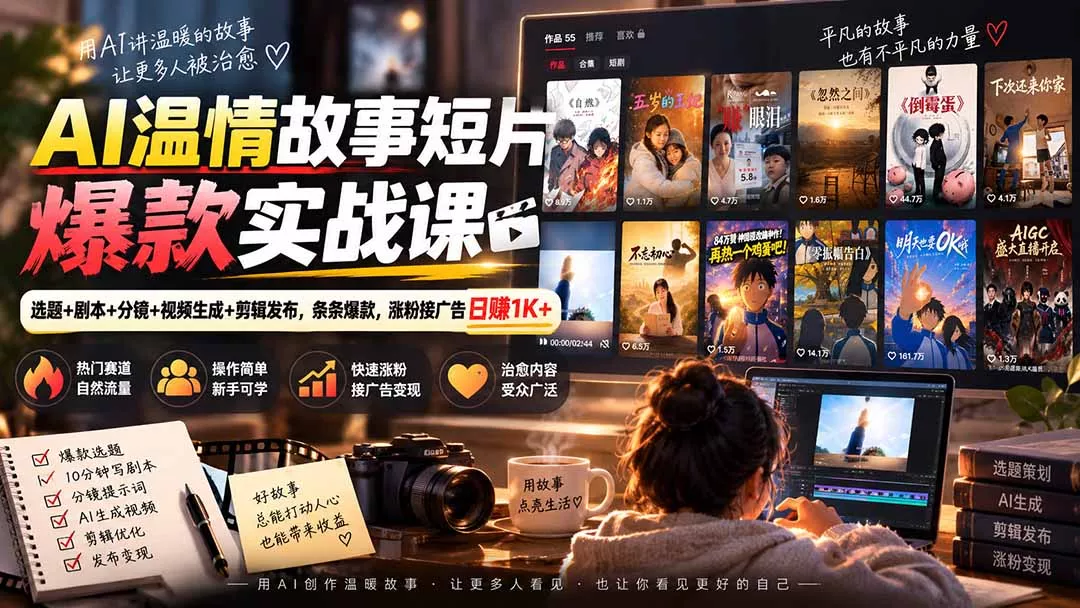 AI温情故事短片爆款实战课-更新｜选题+剧本+分镜+视频生成+剪辑发布，条条爆款，涨粉接广告日赚1K+ - 来及网络