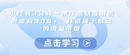 小红书3分钟一条作品精准引流创业粉300+，打造属于自己的流量帝国 - 来及网络