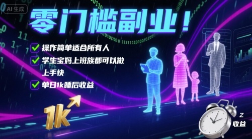 零门槛副业！操作简单适合所有人，学生宝妈上班族都可以做，上手快，单日1k睡后收益【揭秘】 - 来及网络