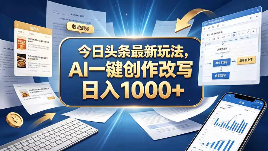 今日头条最新玩法，AI 一键创作改写，简单易上手，轻松日入 1000 + - 来及网络