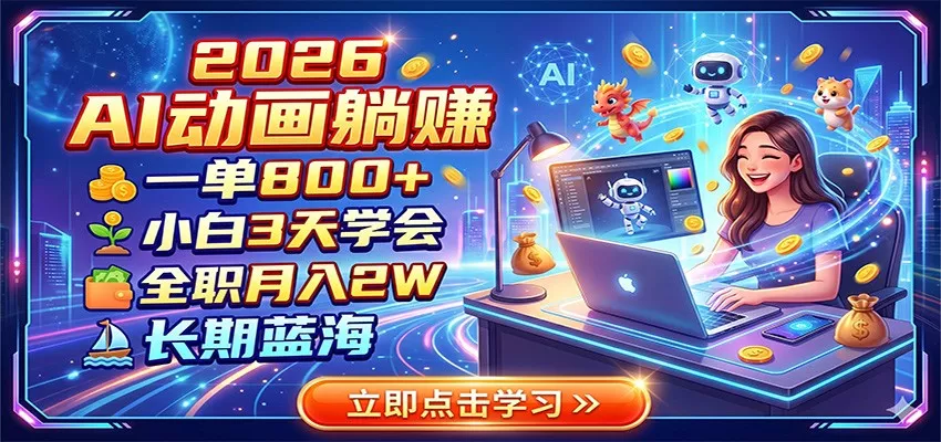 2026 AI动画躺赚：一单800+，小白3天学会，全职月入2W，长期蓝海 - 来及网络