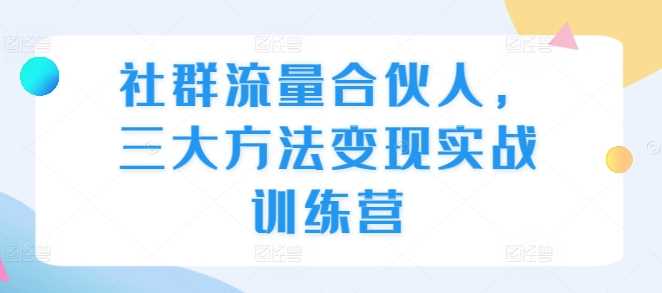 社群流量合伙人，三大方法变现实战训练营 - 来及网络