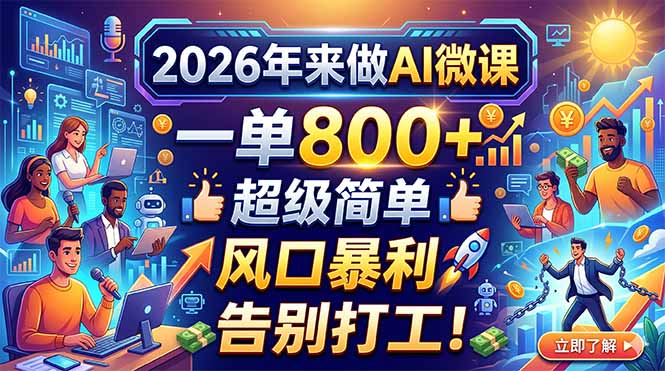2026年来做AI微课，一单800+，超级简单，风口暴利，告别打工！ - 来及网络