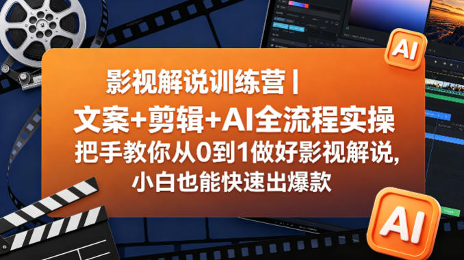 影视解说训练营｜文案+剪辑+AI全流程实操，把手教你从0到1做好影视解说，小白也能快速出爆款 - 来及网络
