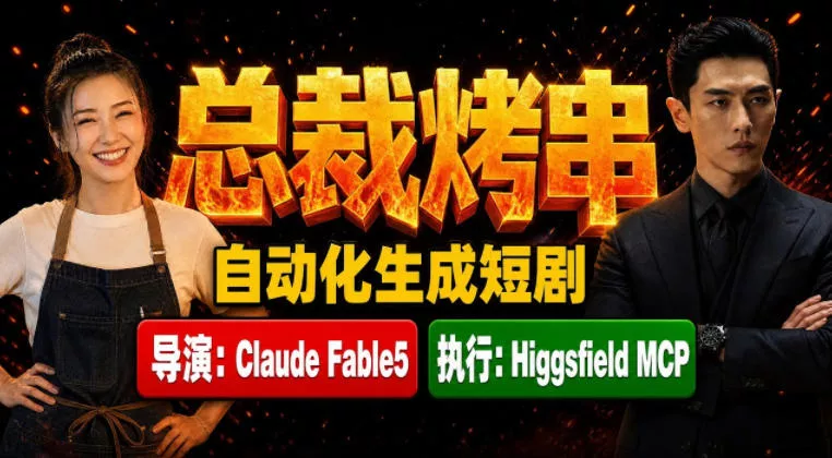 Claude Fable5担任导演+Higgsfield MCP落地执行｜《总裁烤串》真人质感短剧全自动AI生成全流程教学 - 来及网络