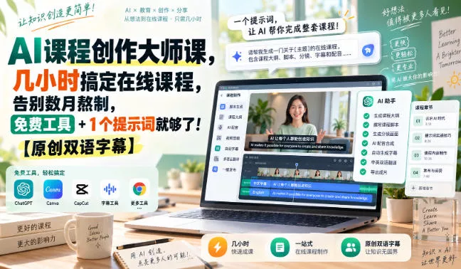 AI课程创作大师课，几小时搞定在线课程，告别数月熬制，免费工具+1个提示词就够了！【原创双语字幕】 - 来及网络