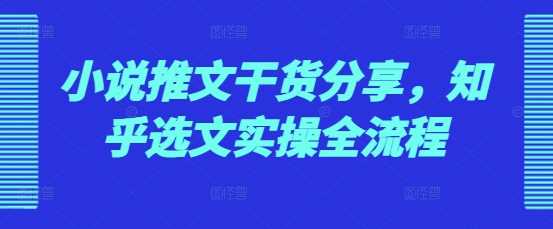 小说推文干货分享，知乎选文实操全流程 - 来及网络