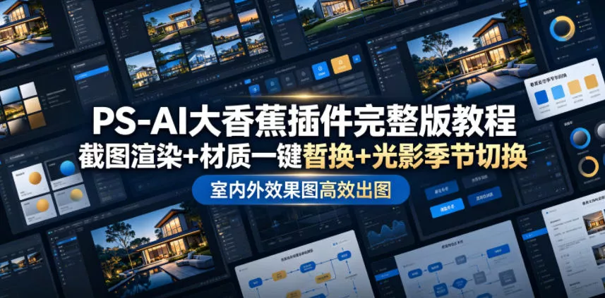 PS-AI大香蕉插件完整版教程，截图渲染+材质一键替换+光影季节切换，室内外效果图高效出图高阶课程 - 来及网络