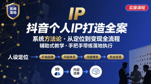 抖音个人IP系统落地实操大课，实操课程，辅助落地 - 来及网络