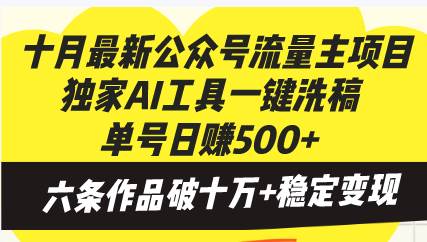 （13156期）十月最新公众号流量主项目，独家AI工具一键洗稿单号日赚500+，六条作品… - 来及网络